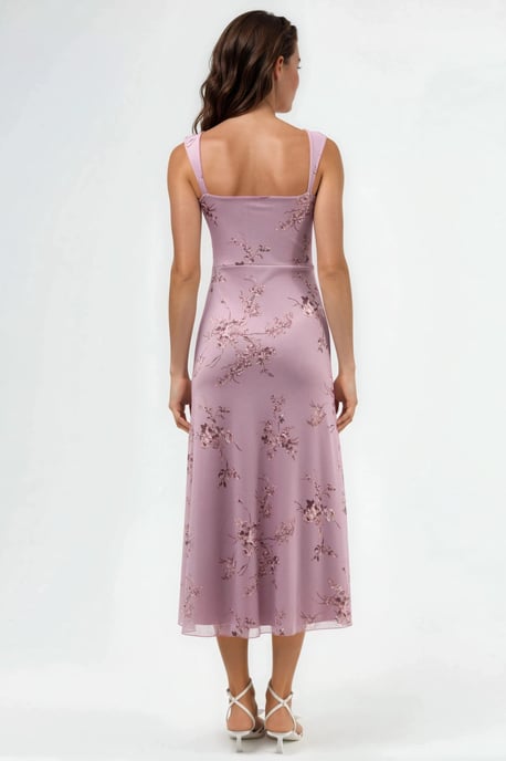 Floral Midi Dress with Heart Collar - Image 4