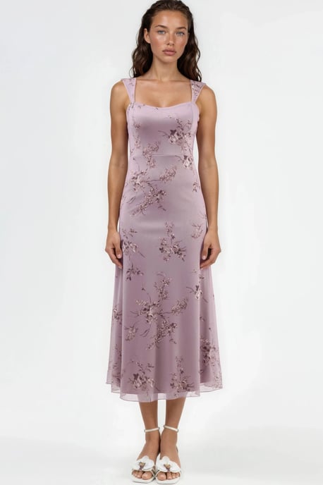 Floral Midi Dress with Heart Collar - Image 6