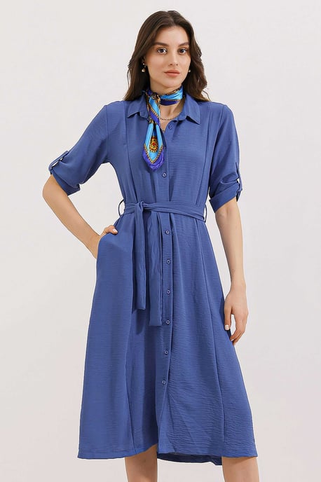 Textured Midi-jurk met Strik - Image 1
