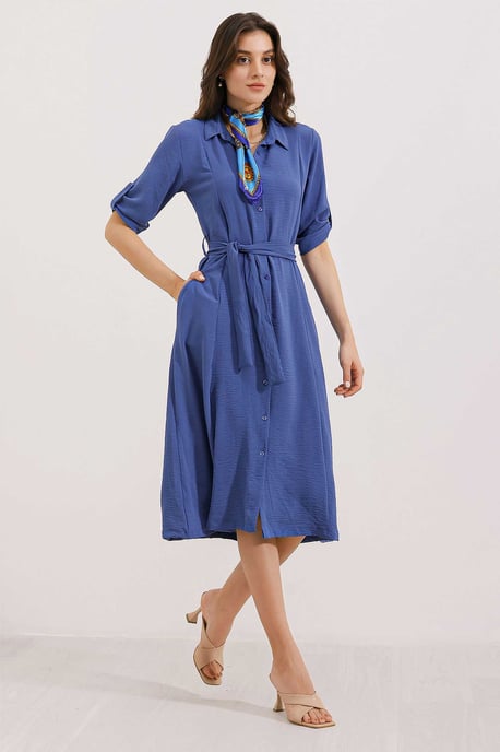 Textured Midi-jurk met Strik - Image 2