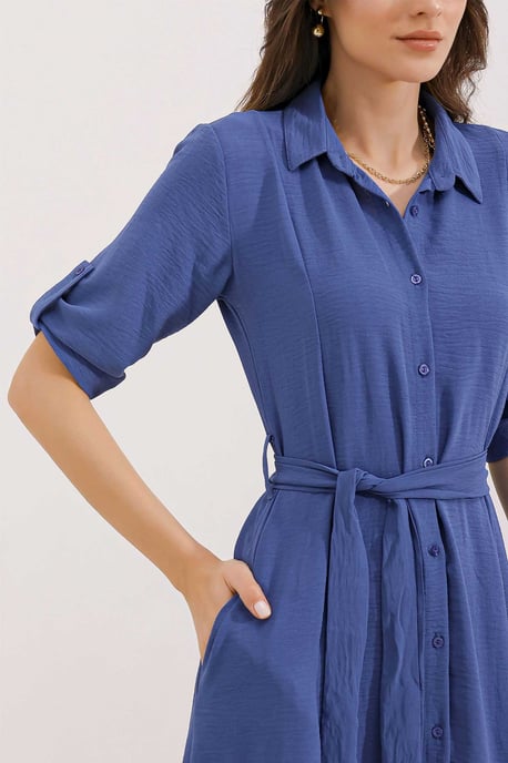 Textured Midi-jurk met Strik - Image 3