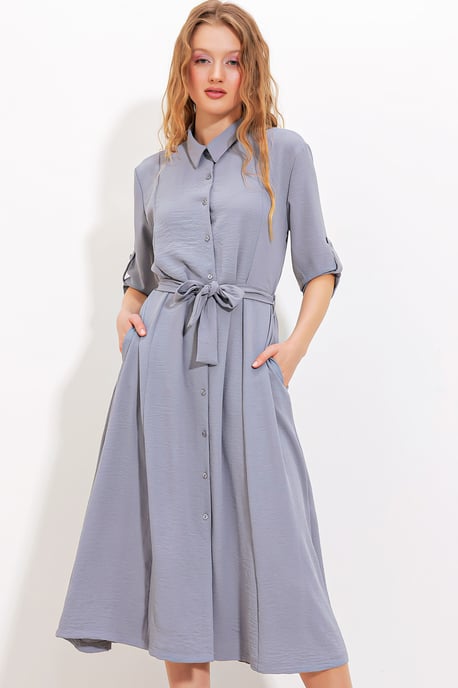 Textured Midi-jurk met Strik - Image 2