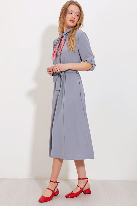 Textured Midi-jurk met Strik - Image 3