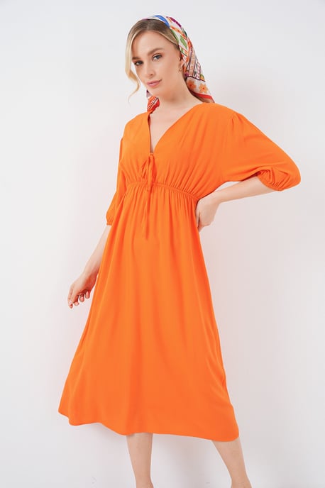 A-Form Fit Midi-jurk met V-hals en binddetail - Image 4