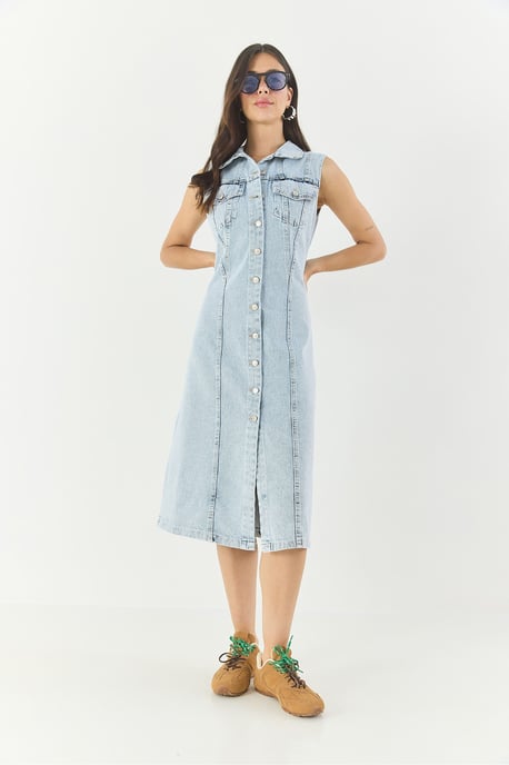 Aangemeten Denim Midi-jurk met Knopsluiting - Image 2