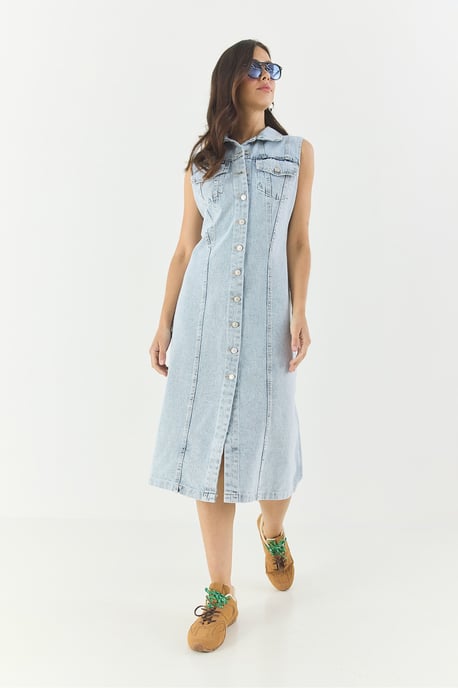 Aangemeten Denim Midi-jurk met Knopsluiting - Image 3