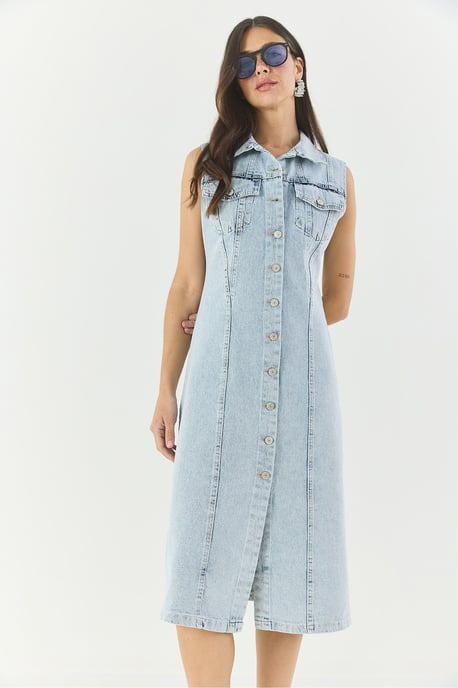 Aangemeten Denim Midi-jurk met Knopsluiting - Image 4