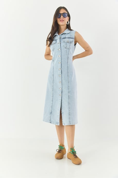 Aangemeten Denim Midi-jurk met Knopsluiting - Image 5