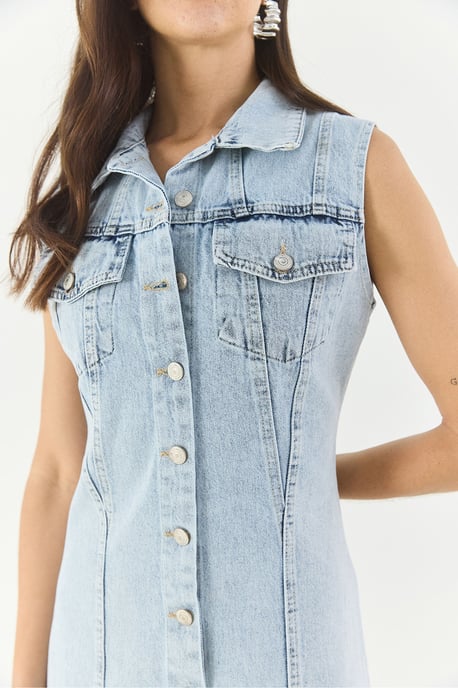 Aangemeten Denim Midi-jurk met Knopsluiting - Image 6