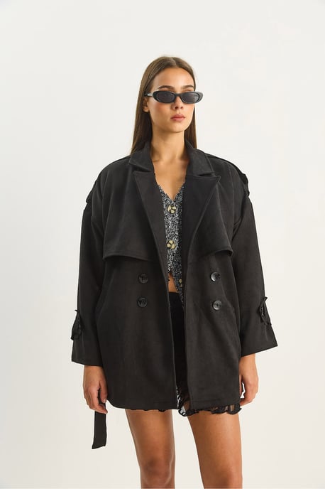 Oversized Faux Suede Trenchcoat - Image 5