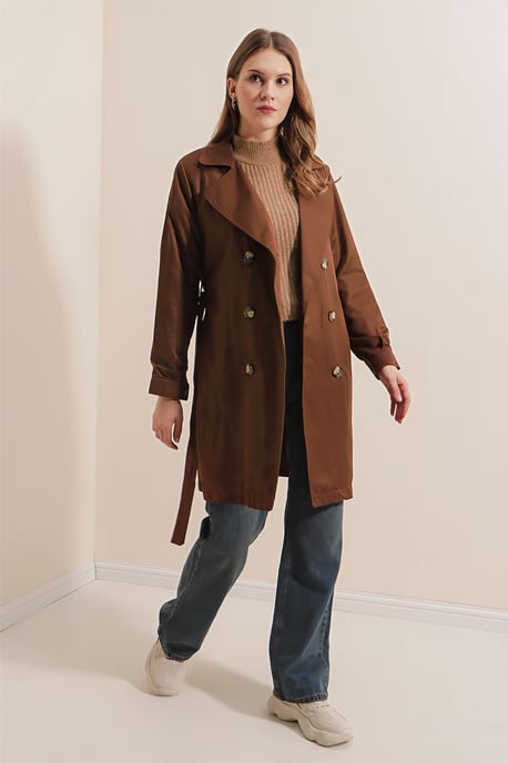 Dubbelgebreide Elastische Trenchcoat - Image 2