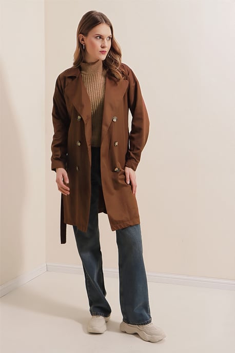Dubbelgebreide Elastische Trenchcoat - Image 3