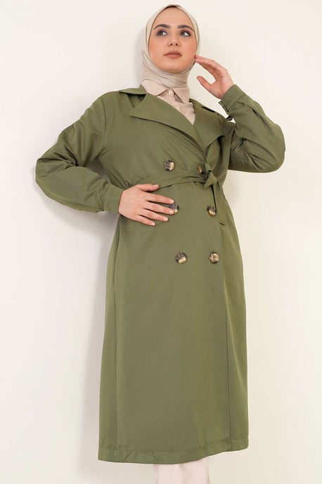Dubbelknäppt Lång Trenchcoat - Image 2
