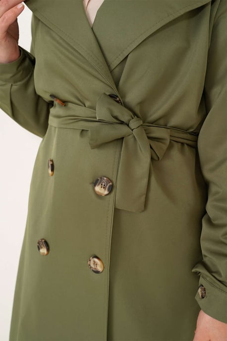Dubbelknäppt Lång Trenchcoat - Image 3