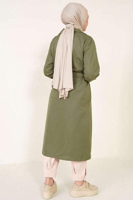 Dubbelknäppt Lång Trenchcoat - Image 4
