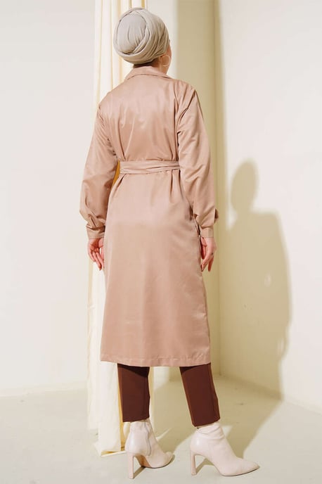 Dubbelknäppt Lång Trenchcoat - Image 4