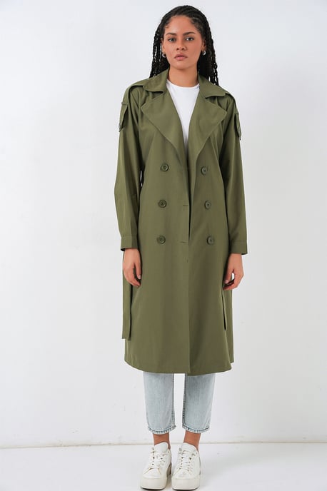 Lång dubbelknäppt trenchcoat - Image 2