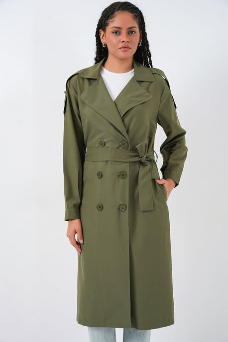 Lång dubbelknäppt trenchcoat - Image 3