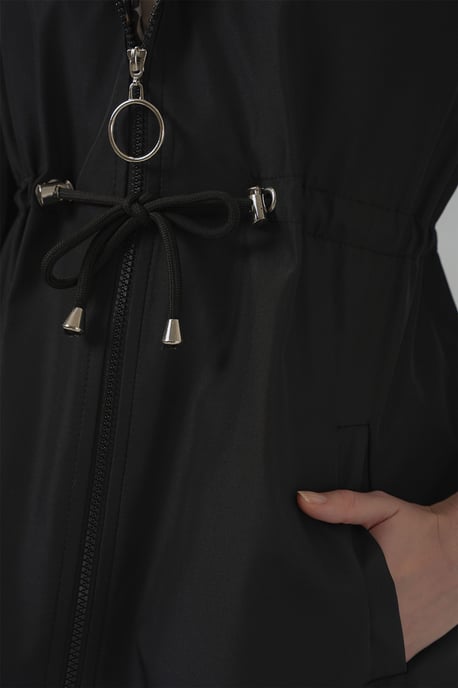Hooded randig lång trenchcoat med dragsko i midjan - Image 6