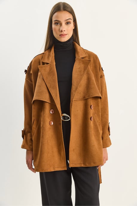 Oversized Faux Suede Trenchcoat - Image 2