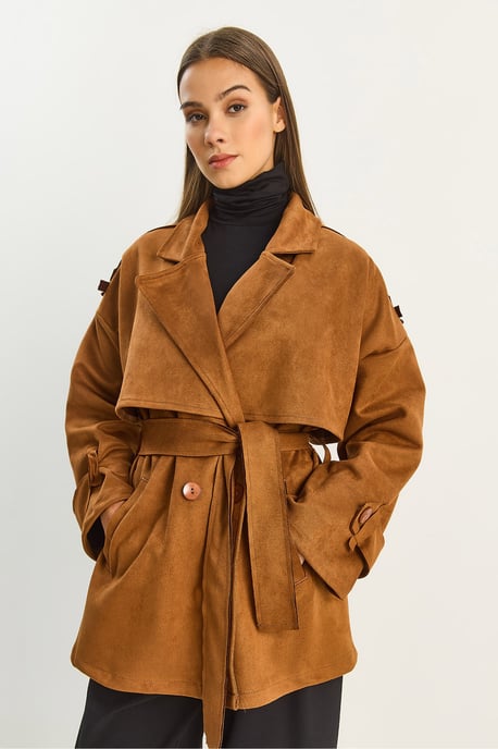 Oversized Faux Suede Trenchcoat - Image 6