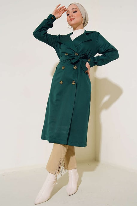 Dubbelknäppt Lång Trenchcoat - Image 2