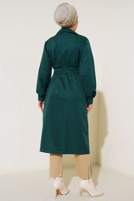 Dubbelknäppt Lång Trenchcoat - Image 4