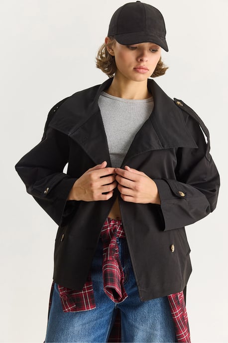 Oversize Buttoned Trench Coat - Image 3