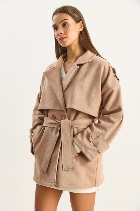 Oversized Faux Suede Trenchcoat - Image 5