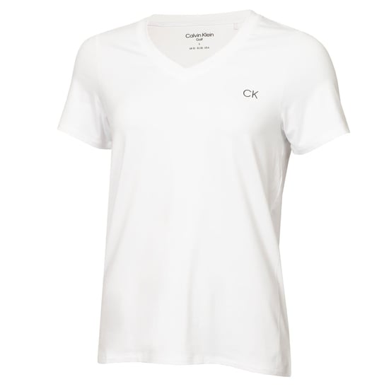 Women's Calvin Klein Golf V-Neck Regular Fit T-Shirt in White/Pink - Image 2
