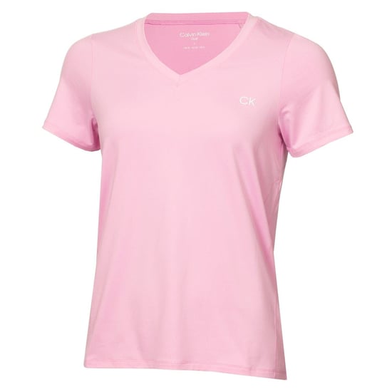 Women's Calvin Klein Golf V-Neck Regular Fit T-Shirt in White/Pink - Image 3
