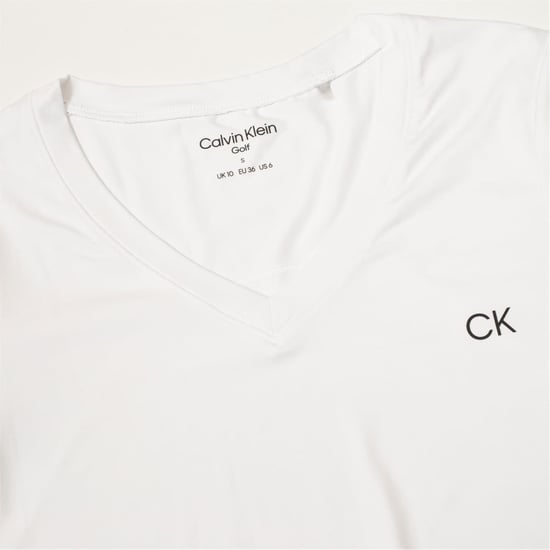 Women's Calvin Klein Golf V-Neck Regular Fit T-Shirt in White/Pink - Image 6