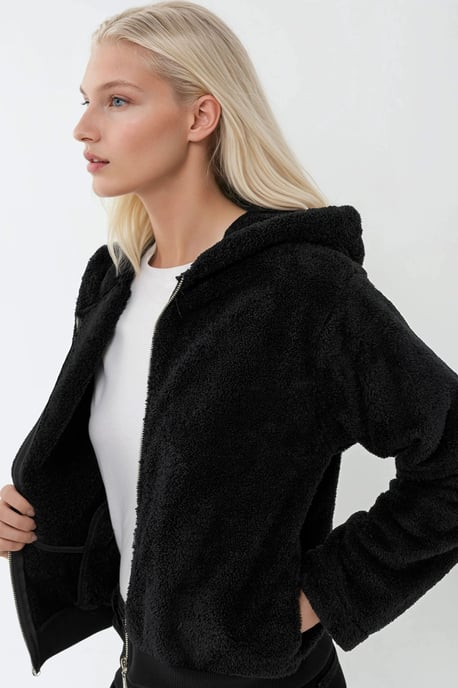 Texturerad helzip huvjacka i fleece - Image 3