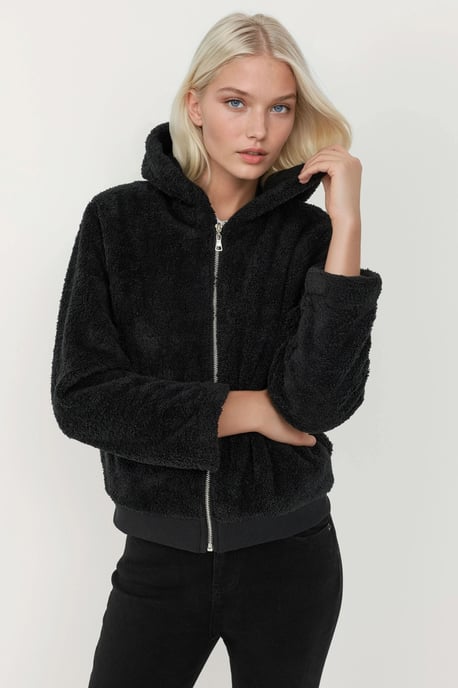 Texturerad helzip huvjacka i fleece - Image 4