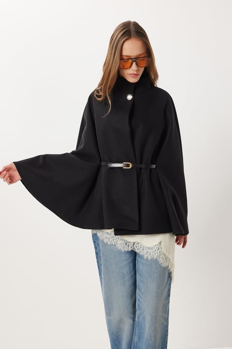 Texturerad poncho med bälte - Image 2