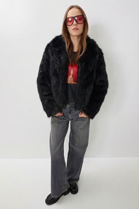 Faux Bont Sjaalkraag Jas - Image 1
