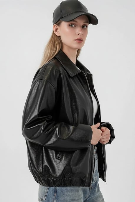 Oversized konstläder zipjacka - Image 4