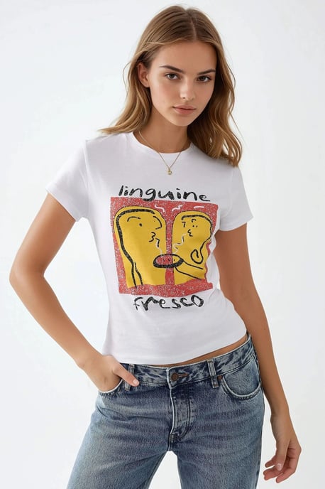 Slim Fit Tryckt Crew Neck T-shirt - Image 1