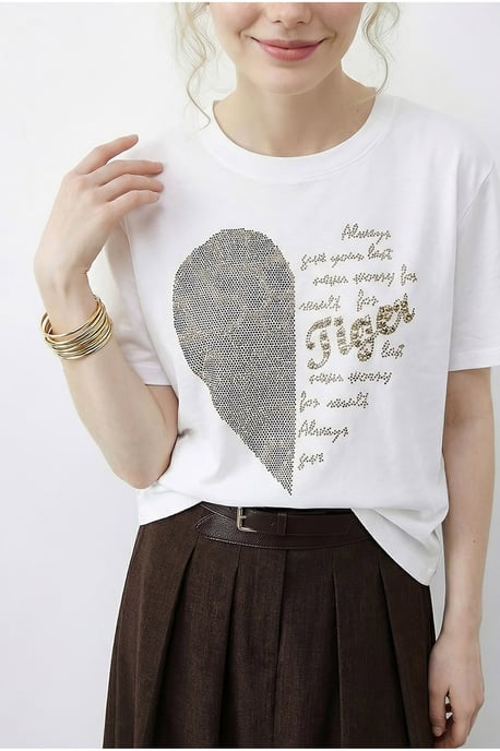 Rundhalsad T-shirt med paljettryck och text - Image 5
