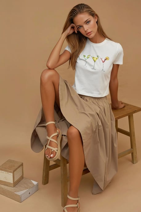 Geprinte Regular Fit Crew Neck 100% Katoenen Crop T-shirt - Image 3