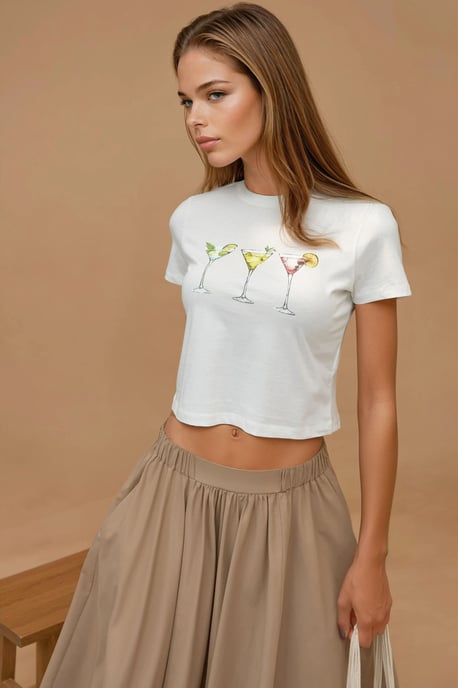 Geprinte Regular Fit Crew Neck 100% Katoenen Crop T-shirt - Image 4