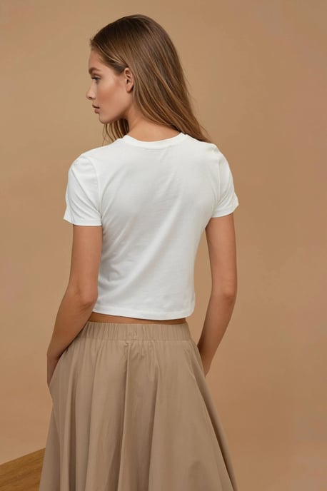 Geprinte Regular Fit Crew Neck 100% Katoenen Crop T-shirt - Image 5