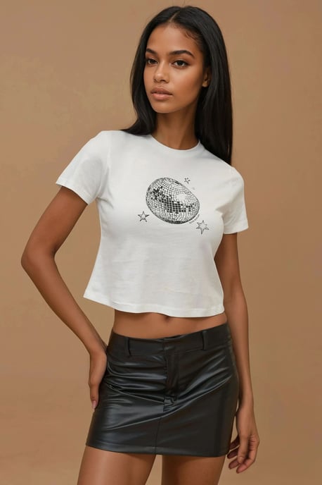 Geprinte Regular Fit Crew Neck 100% Katoen Crop T-shirt - Image 6