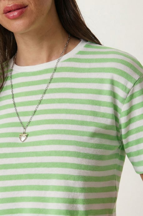 Oversized Gestreepte Crew Neck Crop T-Shirt - Image 2