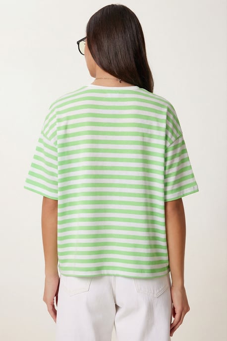 Oversized Gestreepte Crew Neck Crop T-Shirt - Image 3