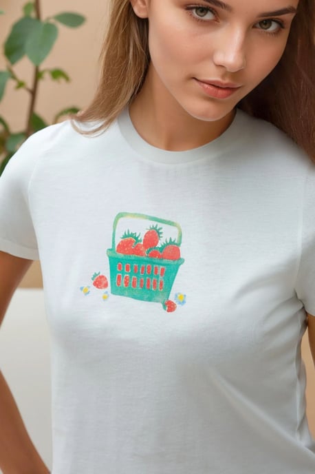 Geprinte Regular Fit Crew Neck 100% Katoenen Crop T-shirt - Image 2
