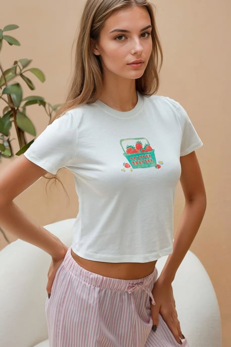Geprinte Regular Fit Crew Neck 100% Katoenen Crop T-shirt - Image 5