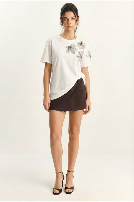Bloemen Geborduurd T-shirt met Ronde Hals - Image 2