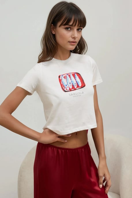Geprinte Regular Fit Crew Neck 100% Katoenen Cropped T-shirt - Image 4