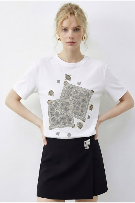 Ronde Hals Geometrische Paillette Geprinte T-Shirt - Image 2